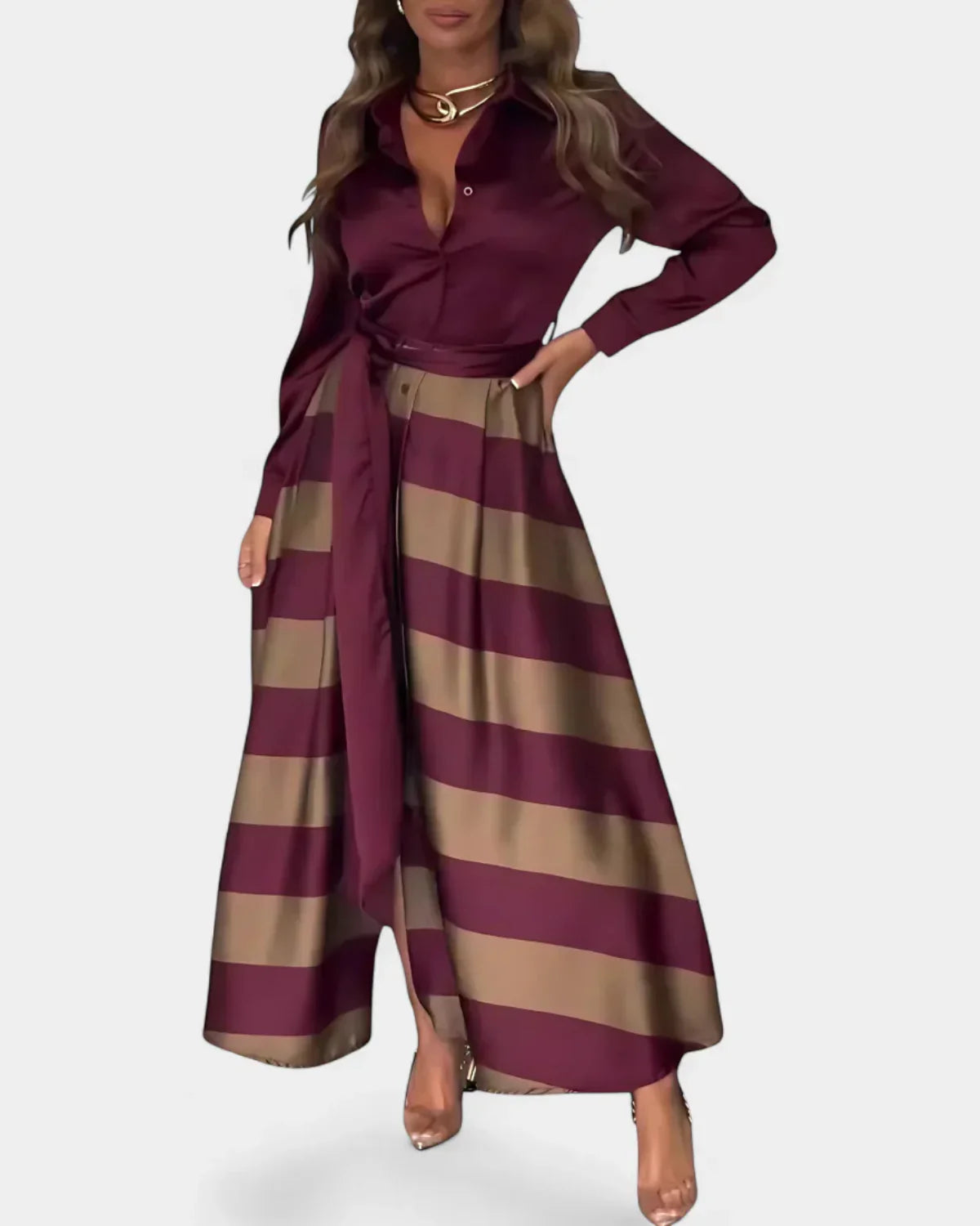 Nessia™ | Vestido con Rayas con Cinturón