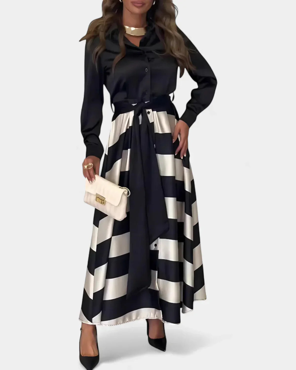 Nessia™ | Vestido con Rayas con Cinturón