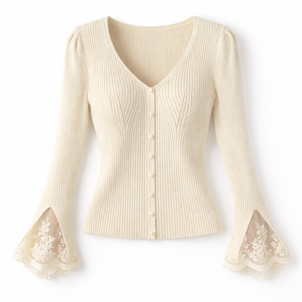 Le Leurie | Luxury Lace V-Neck Knit