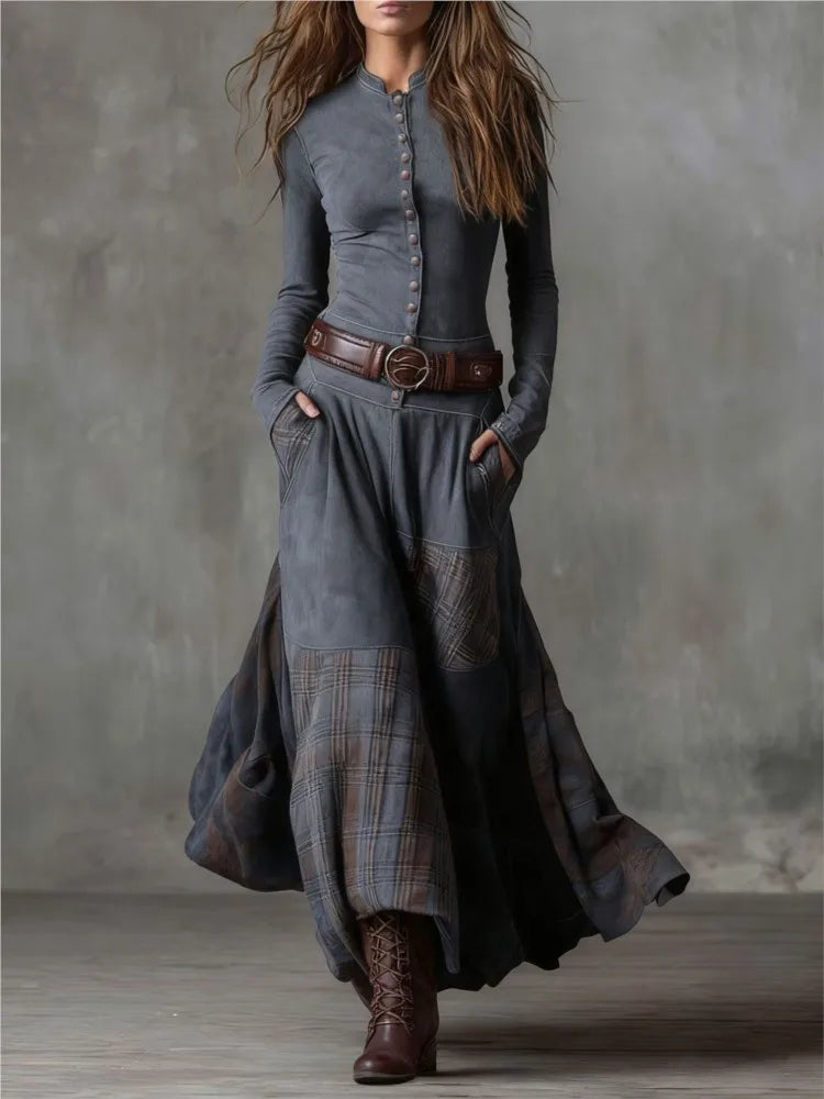 Maison Verin™ | Belted Plaid Dress