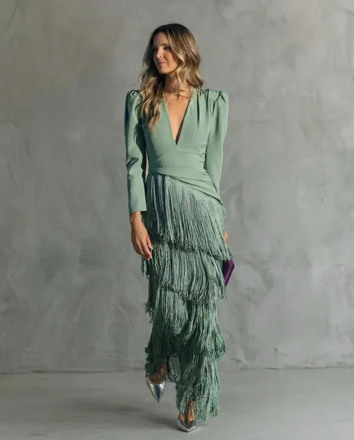 Clara | Vestido Elegante con Mangas de Flecos
