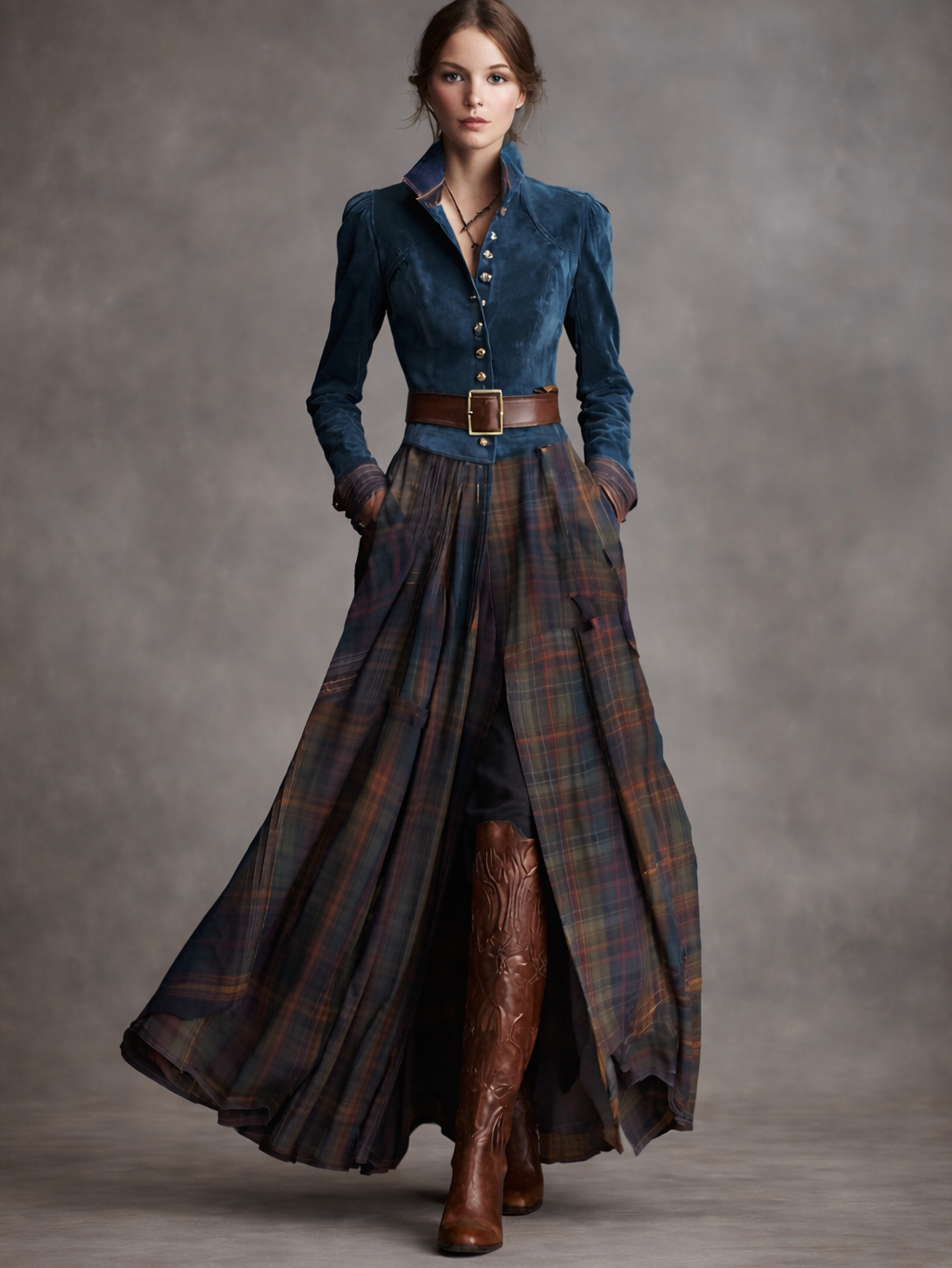 Maison Verin™ | Belted Plaid Dress