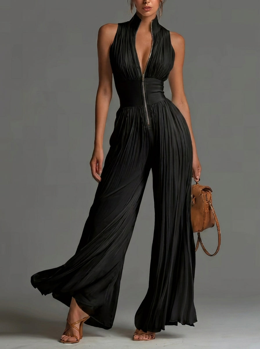 VALERIA | Jumpsuit Plisado De Gala Cuello Alto